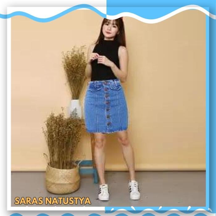 JEANS FELA SKIRT MED RO ROK DENIM WANITA JEANS WASHED BIRU DONGKER TERMURAH !!
