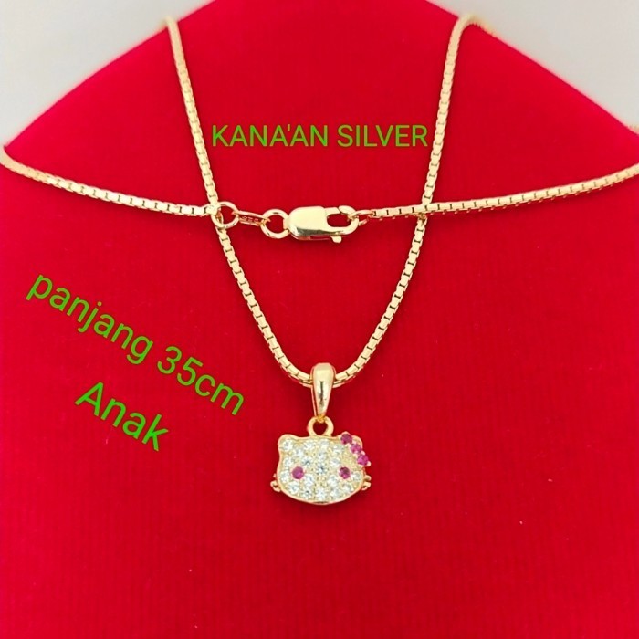 KALUNG ANAK ITALY+LIONTIN HELLO KITTY PERAK 925 LAPIS EMAS KUNING