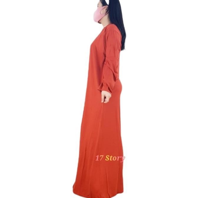 Gamis Polos Wanita Jumbo Inner Long Manset Panjang Bahan Kaos Premium