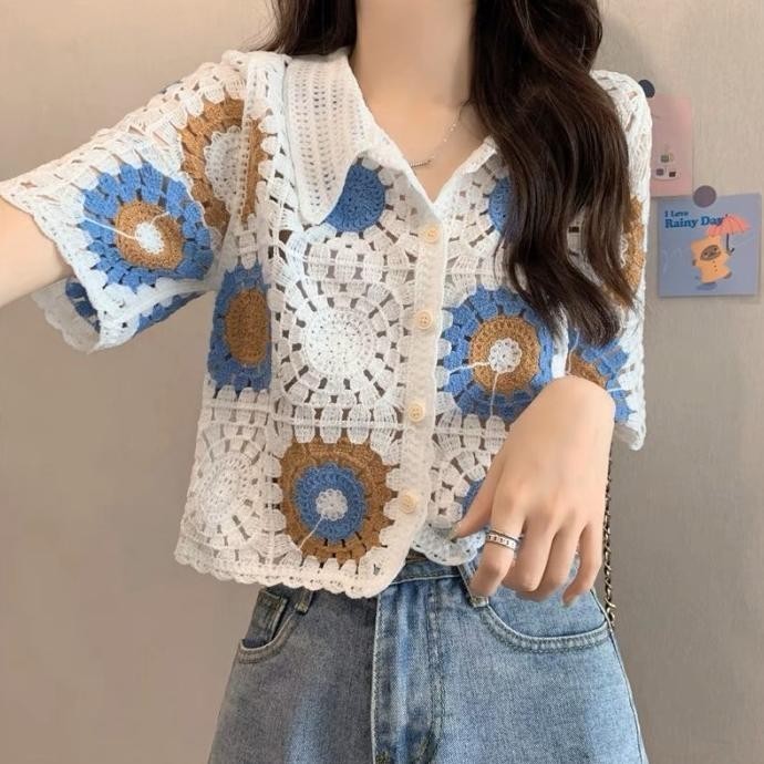 Clouwny - Atasan Wanita Blouse Sunnies Crochet Blouse Premium Crochet
