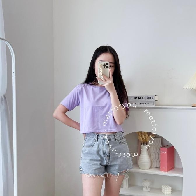 Metforyou Basic Crop Top Lengan Pendek Polos Korea - Polos Lilac