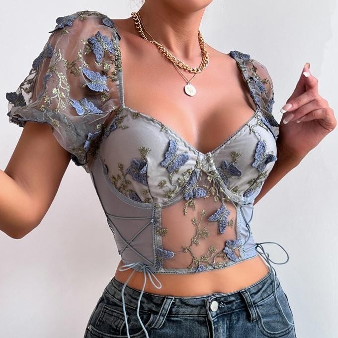 Vintage Corset Crop Top Wanita / Bustier Bralette Tank Top Korean Top