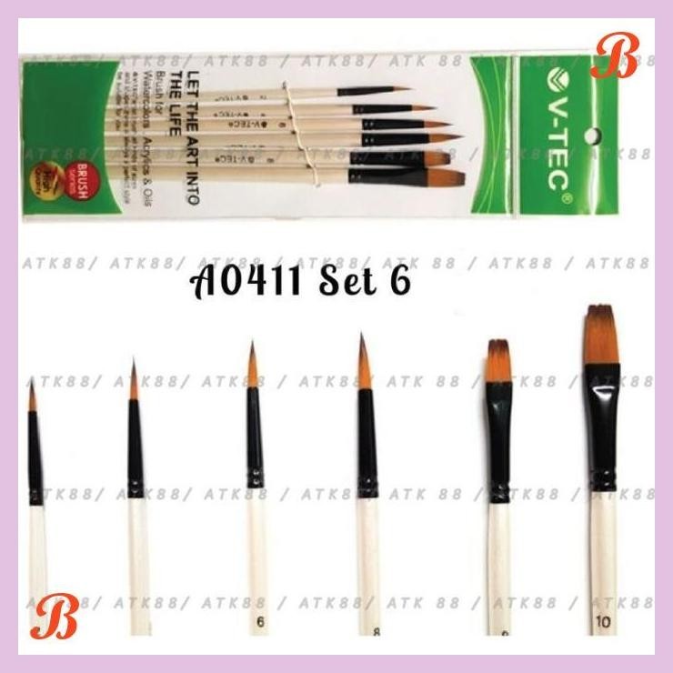 

| PGT | V-TEC BRUSH A0411 SET 6 / KUAS LUKIS SET ISI 6 / VTEC ARTIST BRUSH