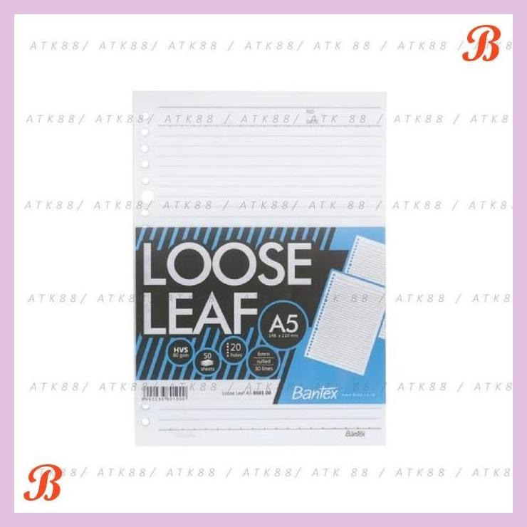 

| PGT | BANTEX LOOSE LEAF PAPER 20 HOLES 80 GSM 50 SHEETS A5 #8601