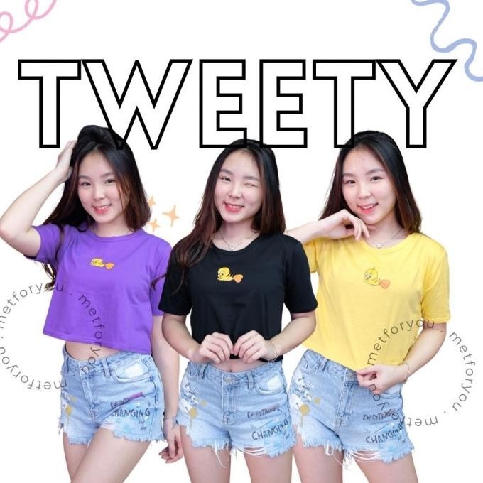 Metforyou Kaos Crop Top Wanita - Tweety Tee