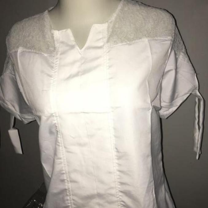 Atasan Baju Blouse Wanita Putih White Kombinasi Brukat Pundak Blus