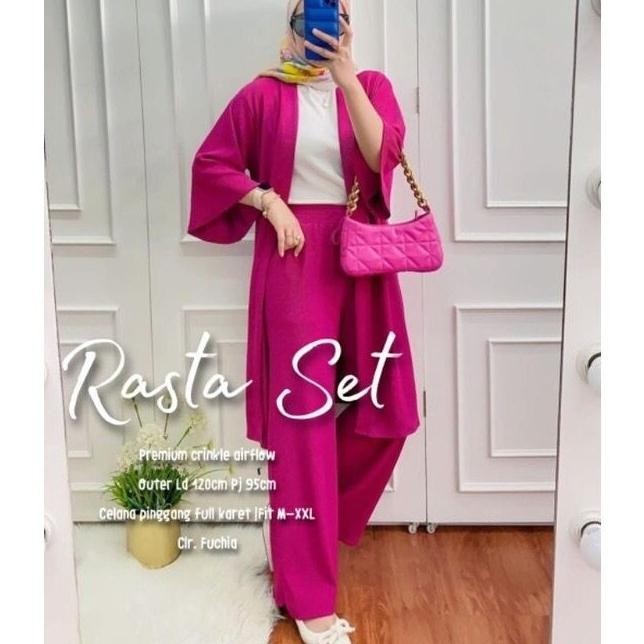 Kaleaoutfit - Setelan Outer Dan Celana Warna Fanta Fuchia Bahan Murah