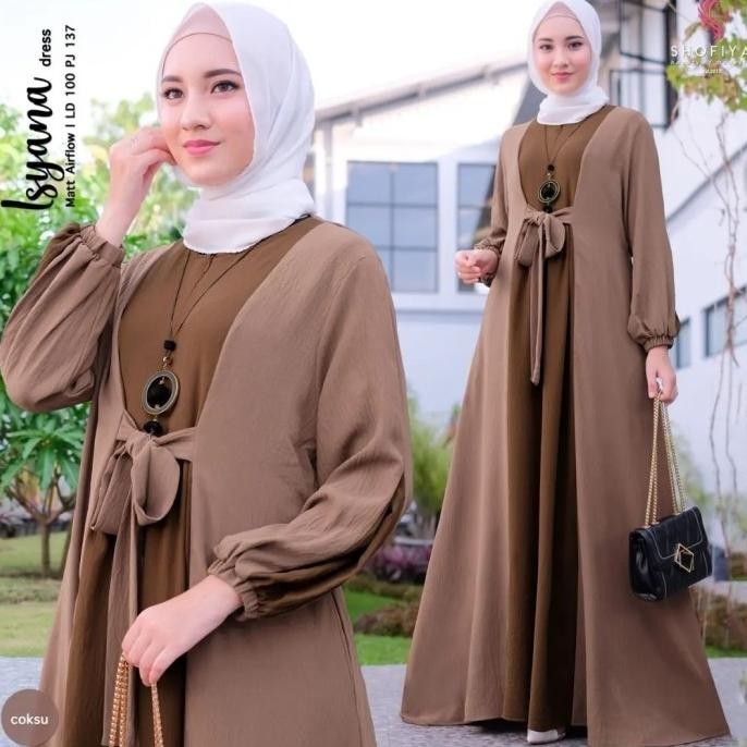 Baruuu Gamis Crinkle Wanita Terbaru Kombinasi 2 Warna Kekinian Isyana Dress