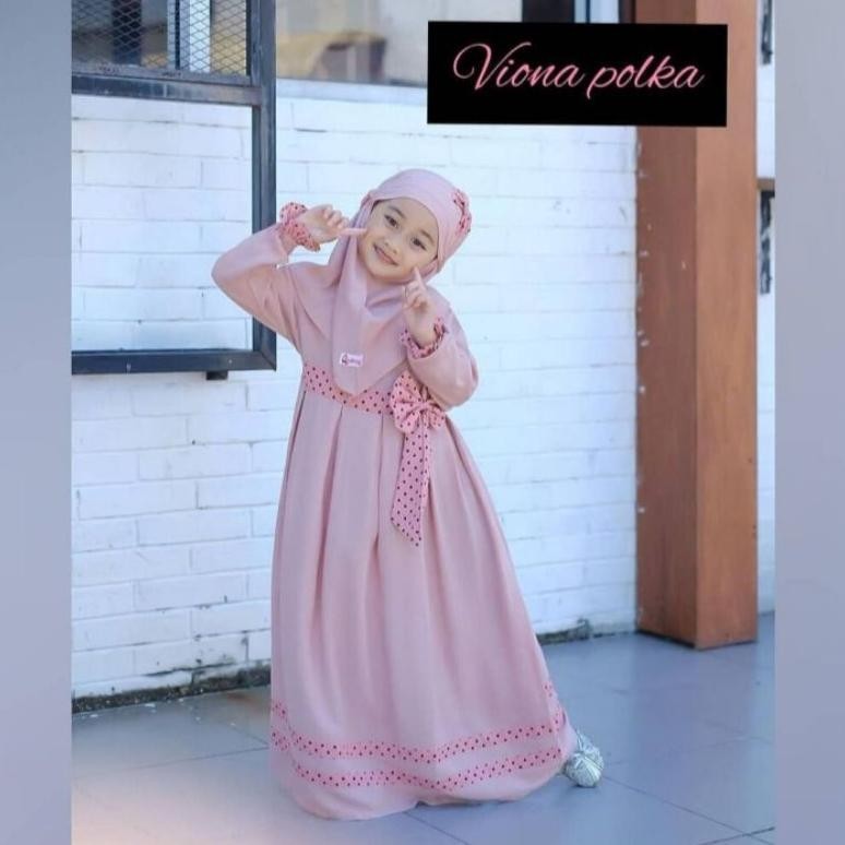 Terbaru Gamis Anak Vios Kids ( Free Jilbab ) Baju Muslim Gamis Syar'I Anak Usia 2-7 Tahun ( 3 Size )