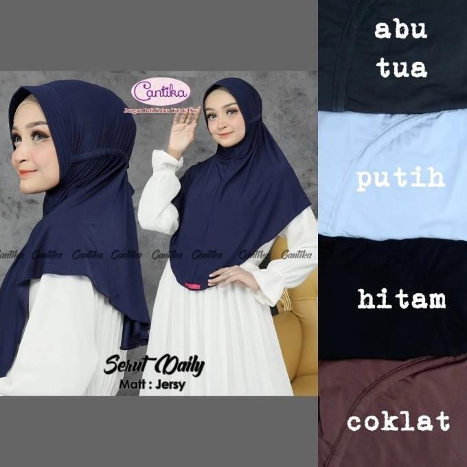 Jilbab Serut Polos Hijab Instan Sekolah Bergo (Hitam Putih Abu Coklat)
