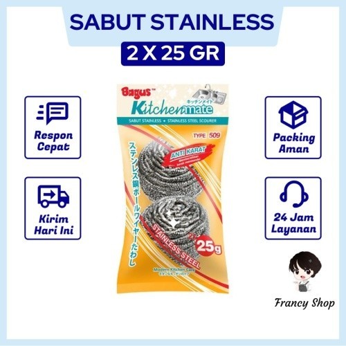 Bagus Sabut Kawat Stainless Scourer Cuci Piring isi 2 25 gr