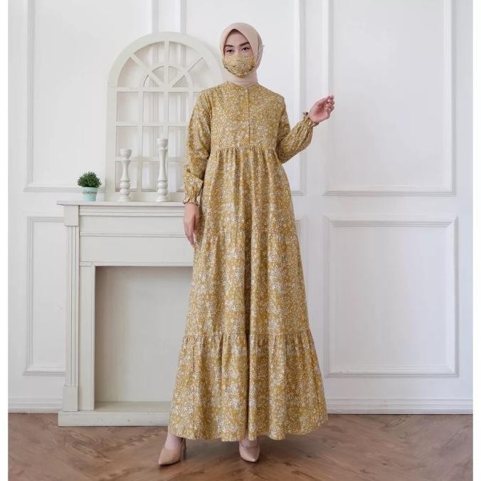 Gamis Wanita Remaja Katun Kekinian Simple Motif Bunga Murah Ayu