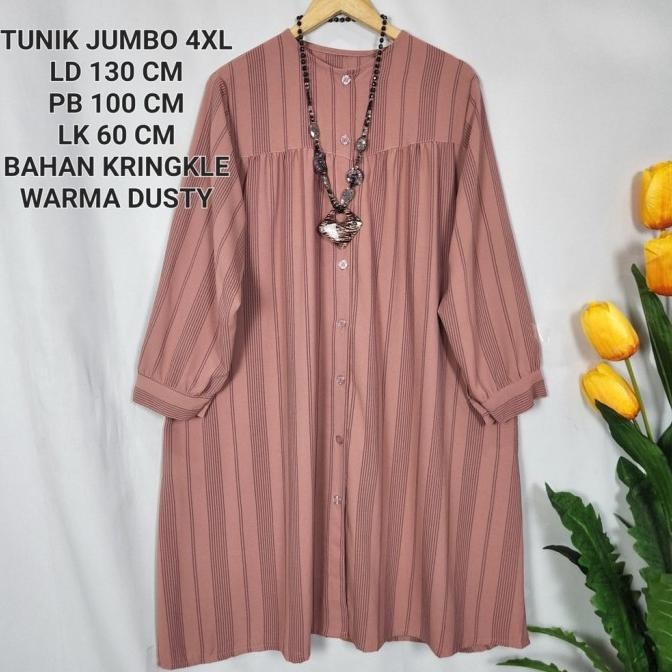 Tunik Jumbo Wanita Ld 130 Cm Motif Garis Kekinian