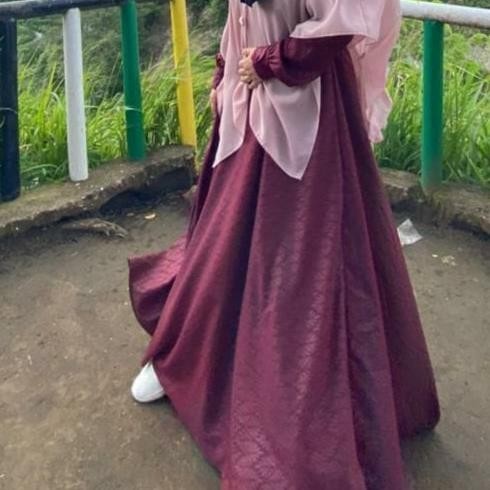 Gamis Embos Motif Padi Marun Original By Hermosa/Gamis Hermosa Maroon/