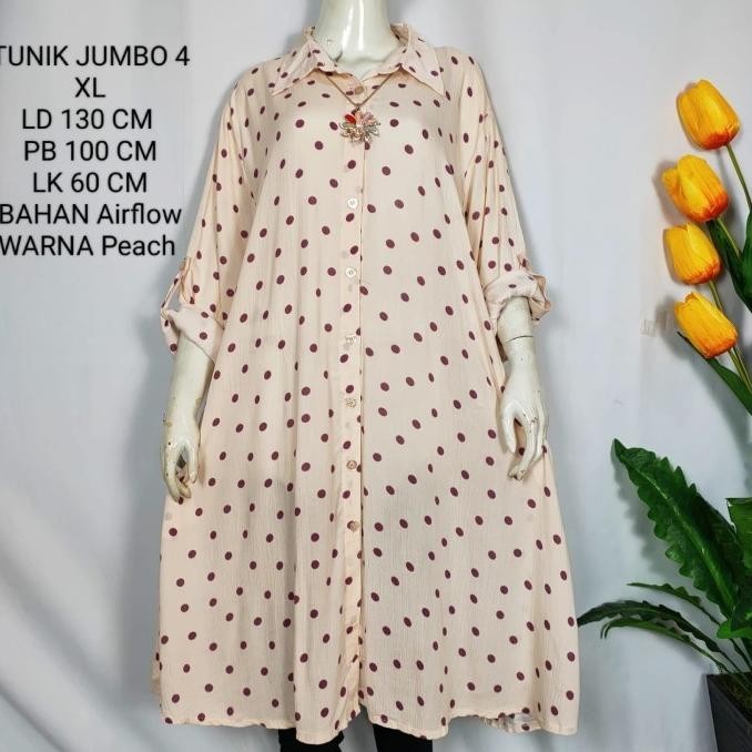 Long Tunik Jumbo Wanita Ld 130 Cm Model Polkadot Kekinian