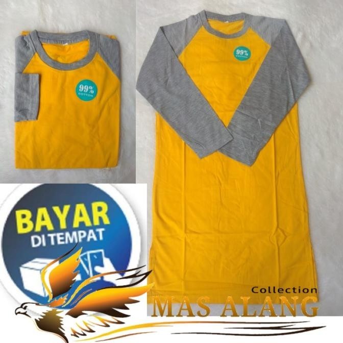 Kaos Tunik Wanita Muslim Lengan Panjang Kuning Abu