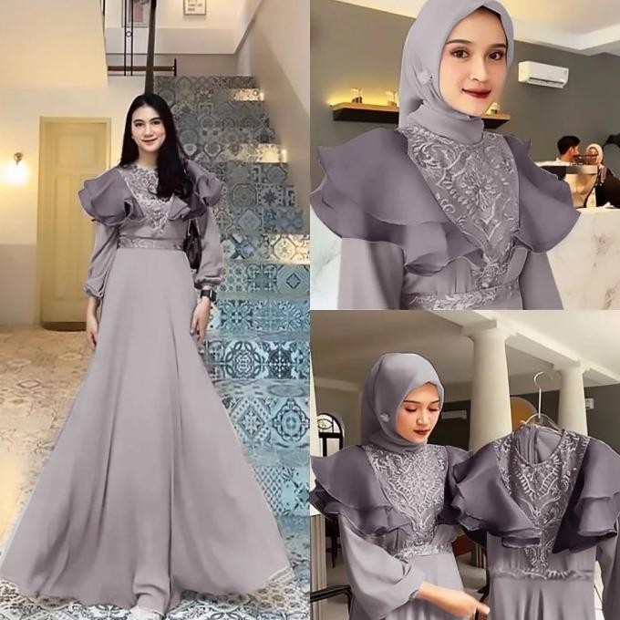 Cm Syari Lesabina Warna Maroon Abu Mustard Gamis