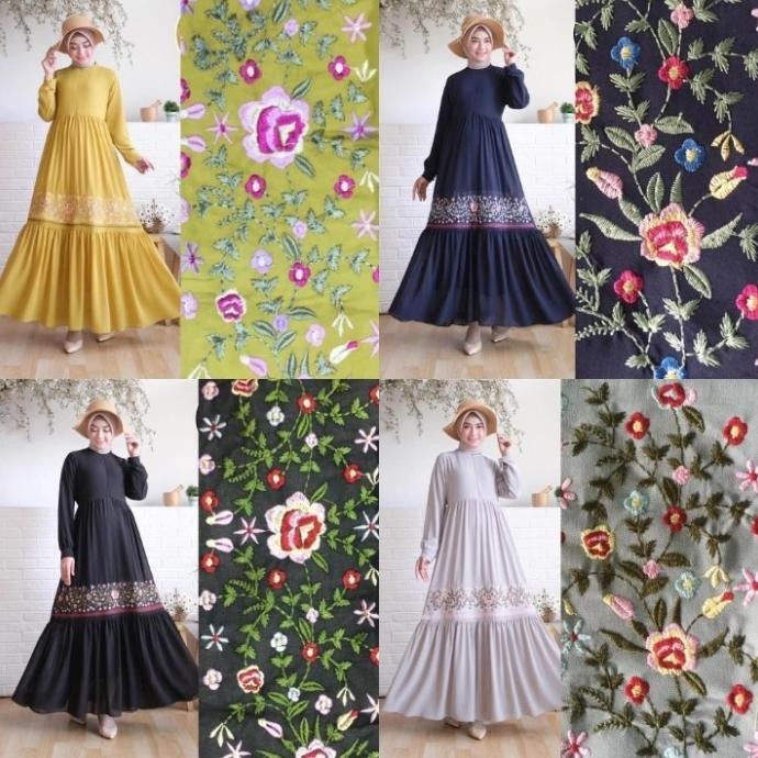 Baju Gamis Hitam / Dress Ceruti Hitam Bordir /Gamis Polos Ceruti Black