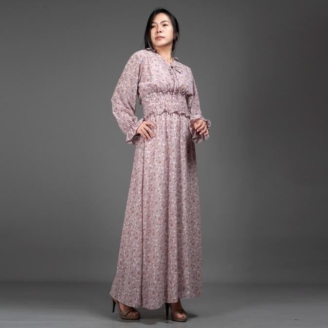 Okechuku Shalma Gamis Wanita Maxi Dress Long Dress Gaun Muslim - Mocca