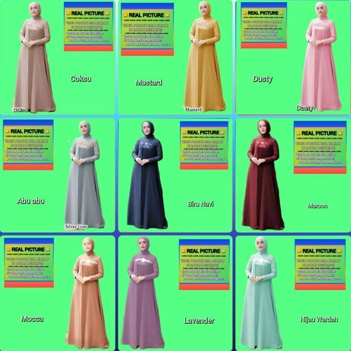 Baju Gamis Brokat Wanita Windy Jumbo Lebaran Maxy Kaftan Abaya Mocca