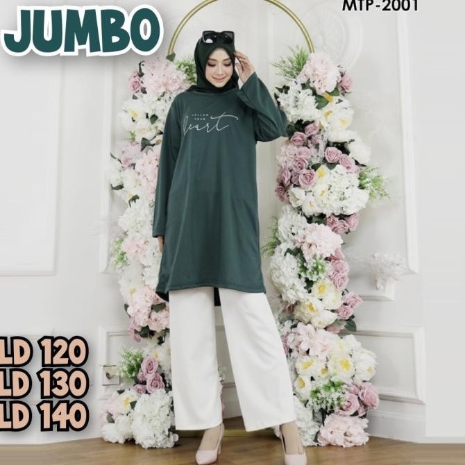 Tunik Kaos Jumbo Big Size Blouse Baju Lengan Panjang Ld 120 130 140