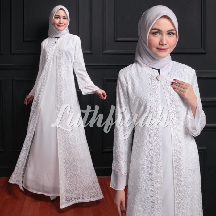 Gamis Brukat Lebaran 2022 Model Terbaru Remaja Mewah Broken White DiskonR33A