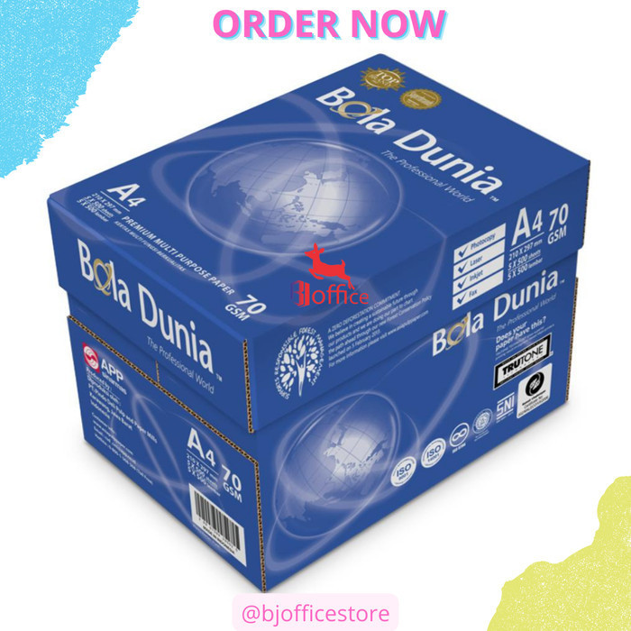 

Bola Dunia Kertas Hvs 70 Gsm A4 Per Box Isi 5 Rim