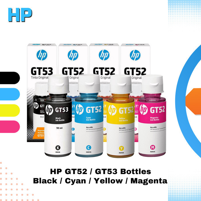 

1 Set Paket Tinta Printer Hp Gt52 Gt53 Cymbk Original