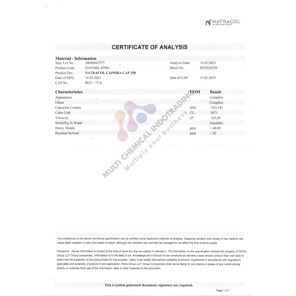 

Capsicum Oleresin - ekstrak cabai / cabe 1.0 jt SHU Oil Soluble-100 gr