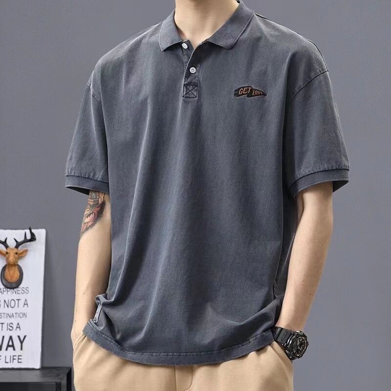 Kaos Polo Pria, Baju Lengan Pendek Kerah Gaya Korea Musim Panas