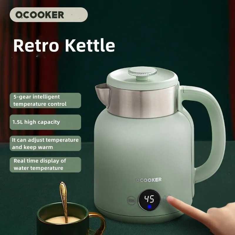 QCOOKER Teko Listrik Pemanas Air Water Heater Thermometer 1500W - Panaskan Air dengan Cepat, Dapatka