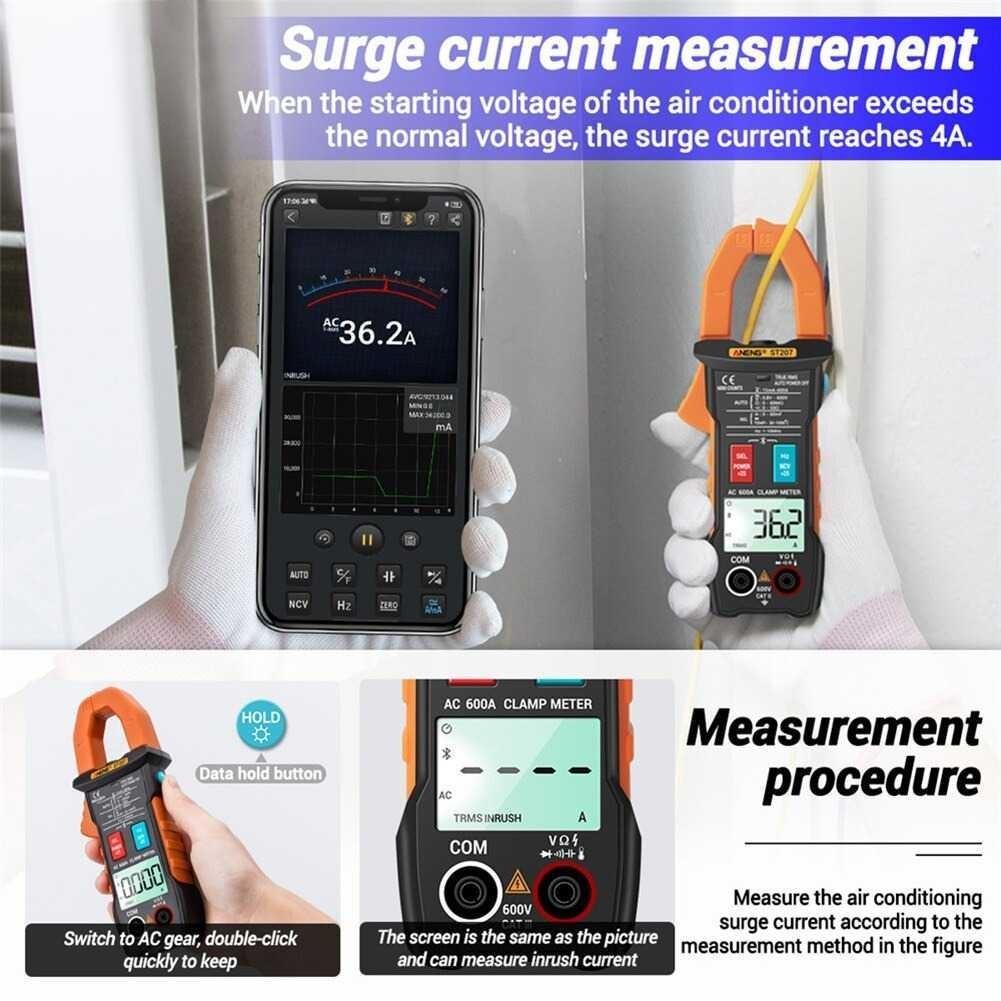 ANENG Digital Bluetooth Multimeter Voltage Tester Clamp ST207 Scoter Listrik Scoter Listrik Volt Met