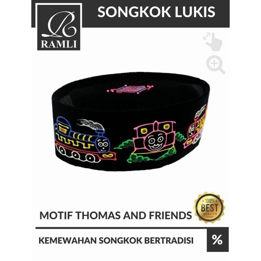 Peci Songkok Anak Hitam Lukis Motif Thomas