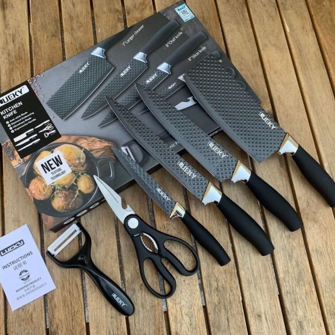 Pisau Dapur Diamond Set (6 In 1) 1526 - Pink Diamond Knife Set