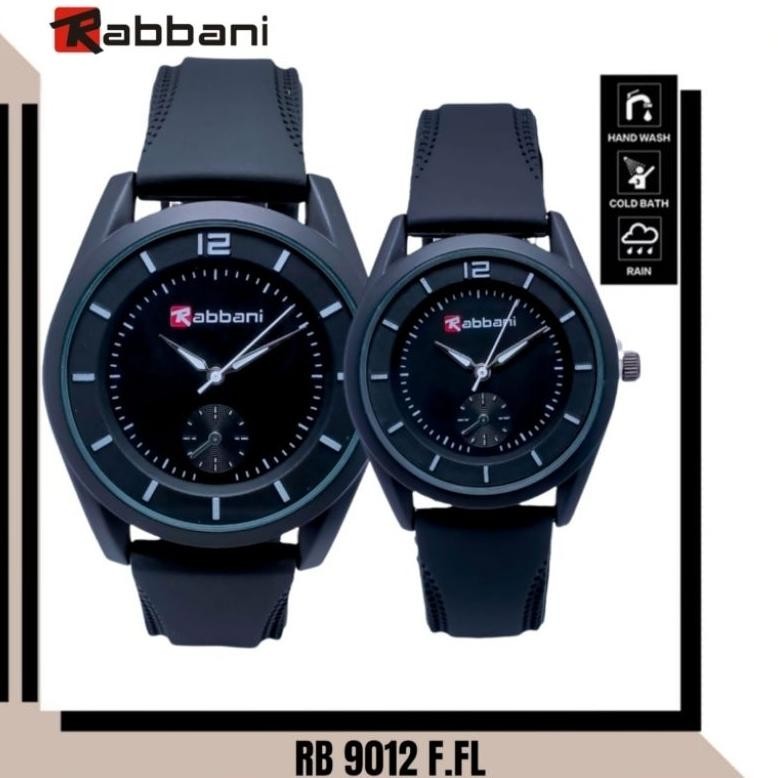 Big Sale Jam Tangan Pria Wanita / Couple Tali Karet Kesing Hitam Merk Rabbani. Stok Terbatas