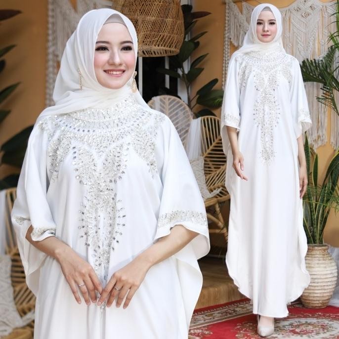 Kaftan farah quin putih baju muslim pesta mewah lebaran murah far kt