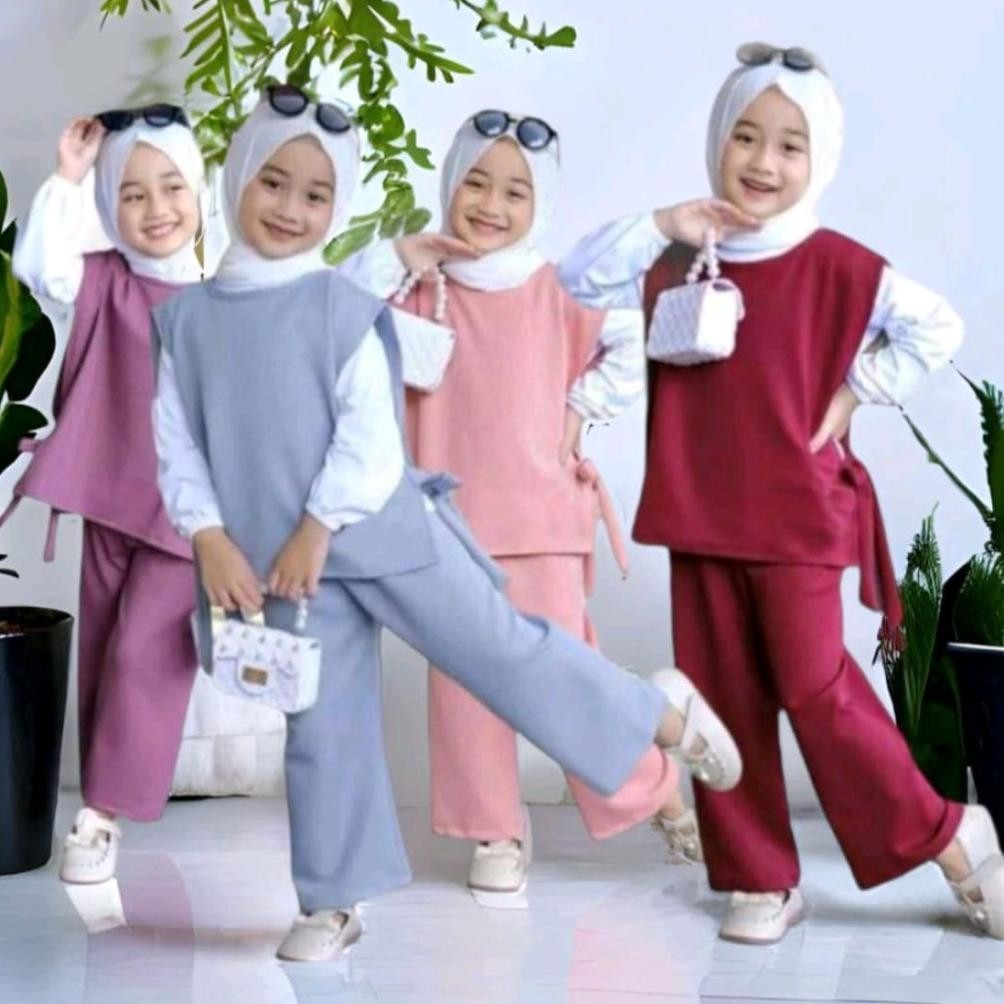 3IN1 SET|Setelan Baju Anak Perempuan CHIKA Umur 3-12 Tahun Setelan Baju Muslim Anak Perempuan
