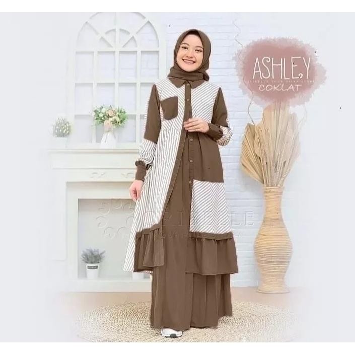 - ASHLEY KIDS SALSABILA_CLOTING Coklat-Maroon / Gamis Anak Perempuan Terbaru 2022 / Gamis Anak Remaj