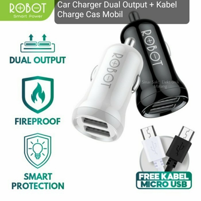 ,,,,,,,] Robot Car Charger HP Dual Output + Kabel USB Charge Cas Colokan Mobil