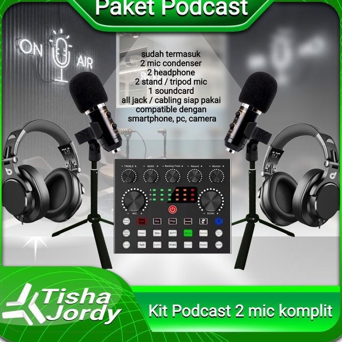 Paket Podcast 2 Orang, 2 Mic,Mixer 2 Channel Mixer, Recording, Rekaman