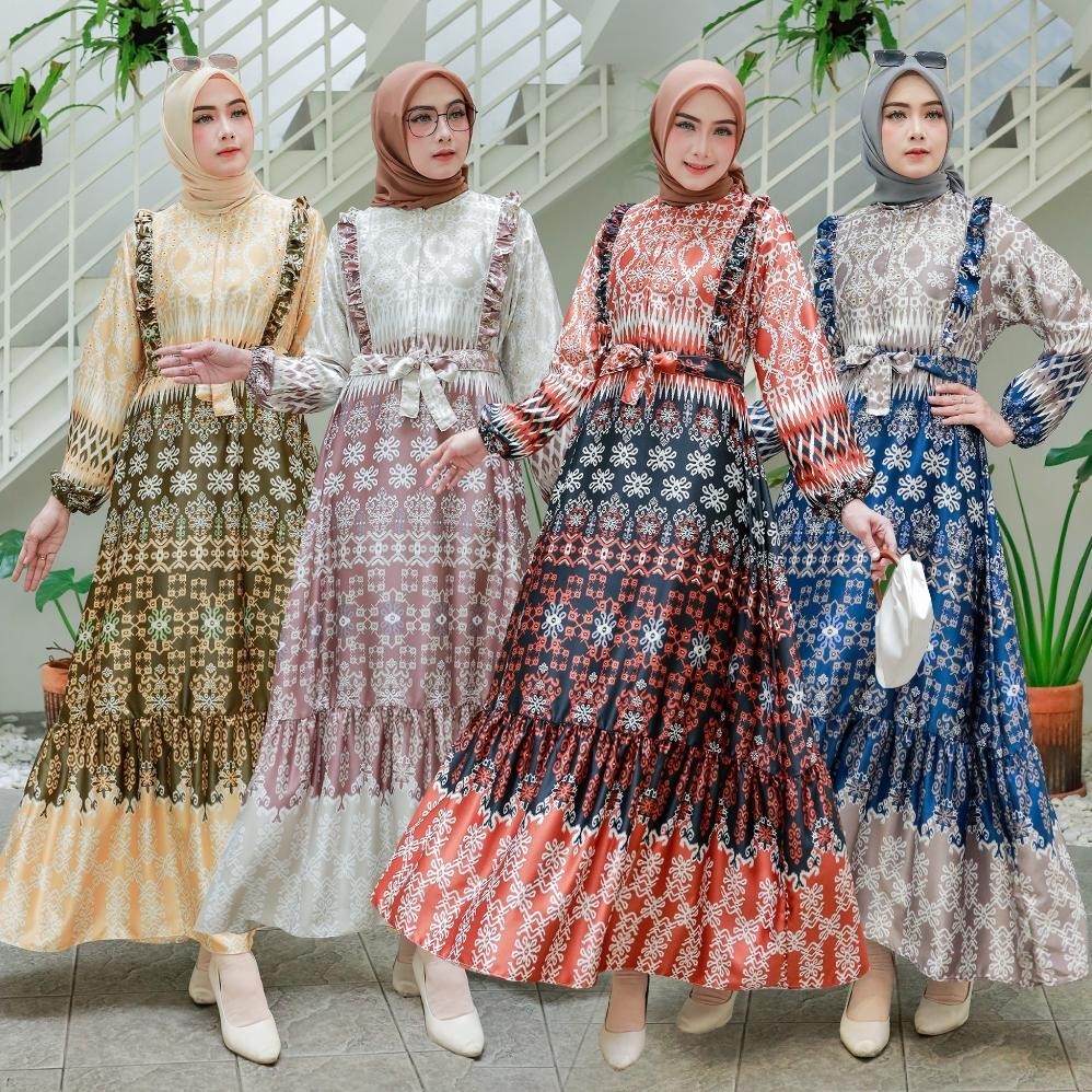 Warna warni brand gamis baneska silk premium/baju lebaran 2024 couple keluarga