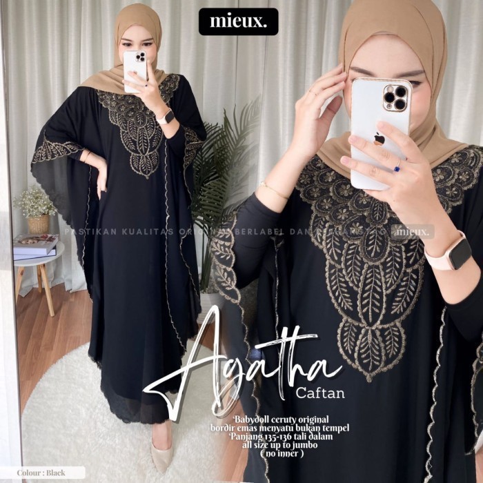 Promo Kaftan Elegan Mewah Bordir Cantik Agatha Caftan Ori By Mieux - BLACK Lebaran 2024 Murah Terbar