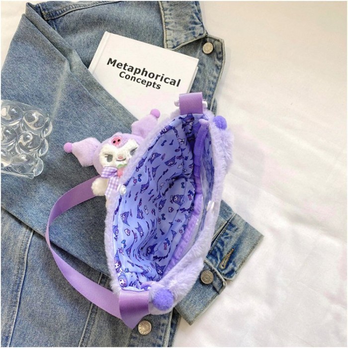 Marwa - Tas Boneka Sanrio My Melody Kuromi Cinnamoroll Transparan Plushy Bulu