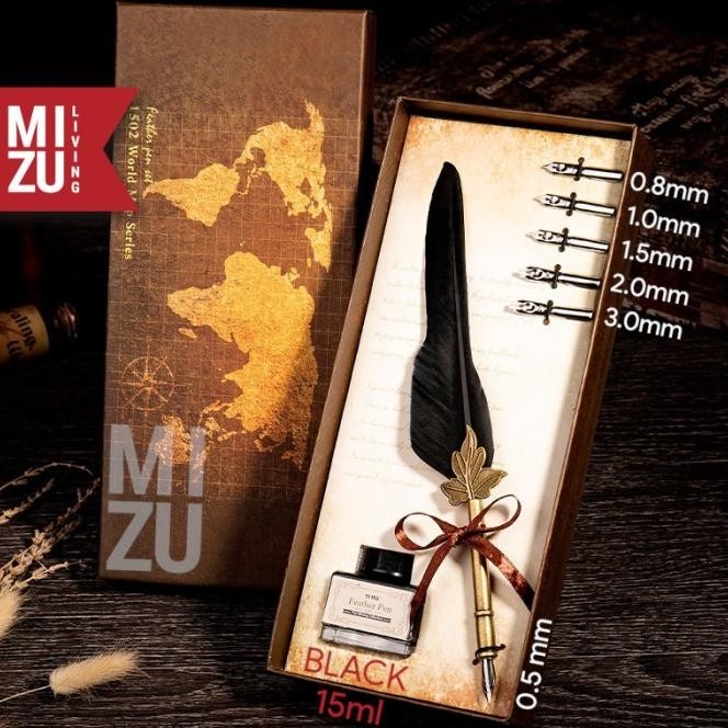 

Mizu Hanepen Calligraphy Set Feather Quill Dip Pen Bulu 6 Nibs 1 Ink |Murah