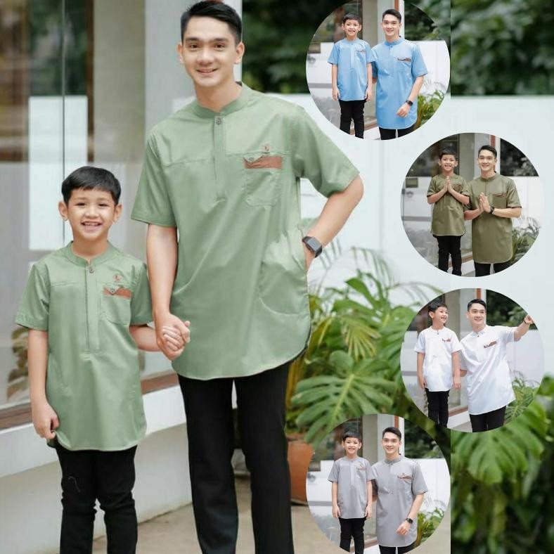 Baju Fashion muslim Koko Kurta Pakistan Bisa Couple Kembaran Pasangan Ayah Dan Anak Laki- laki Tebar