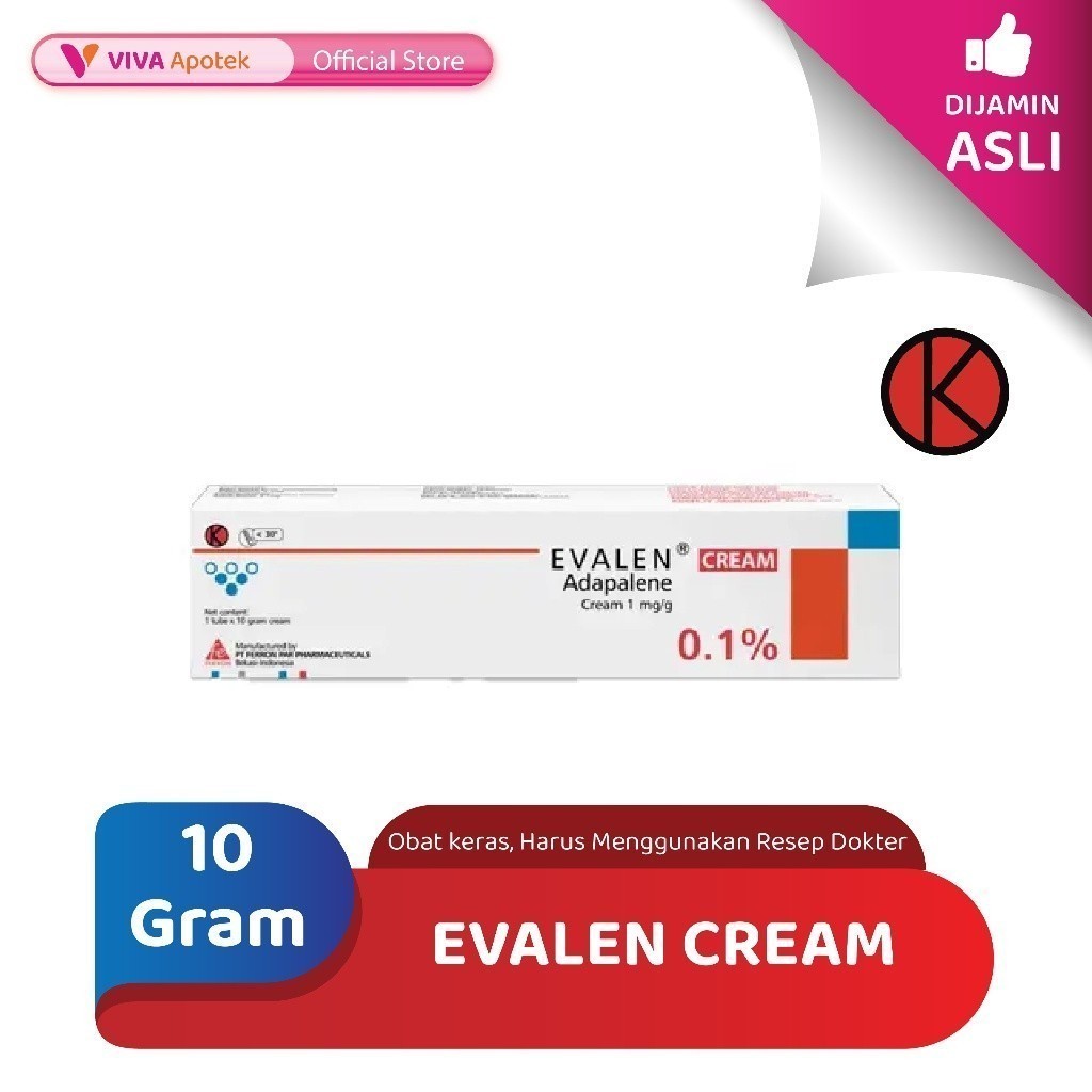 Evalen Cream / Adapalene / Jerawat / Akne Vulgaris (10 Gram)