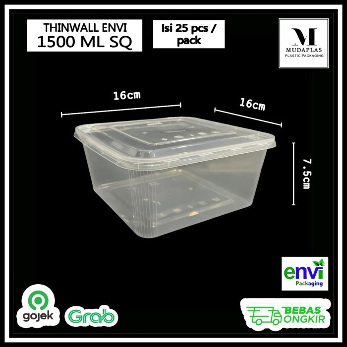 

@@@@] Kotak Makan Plastik Thinwall 1500 ml Square ENVI isi 25 pcs