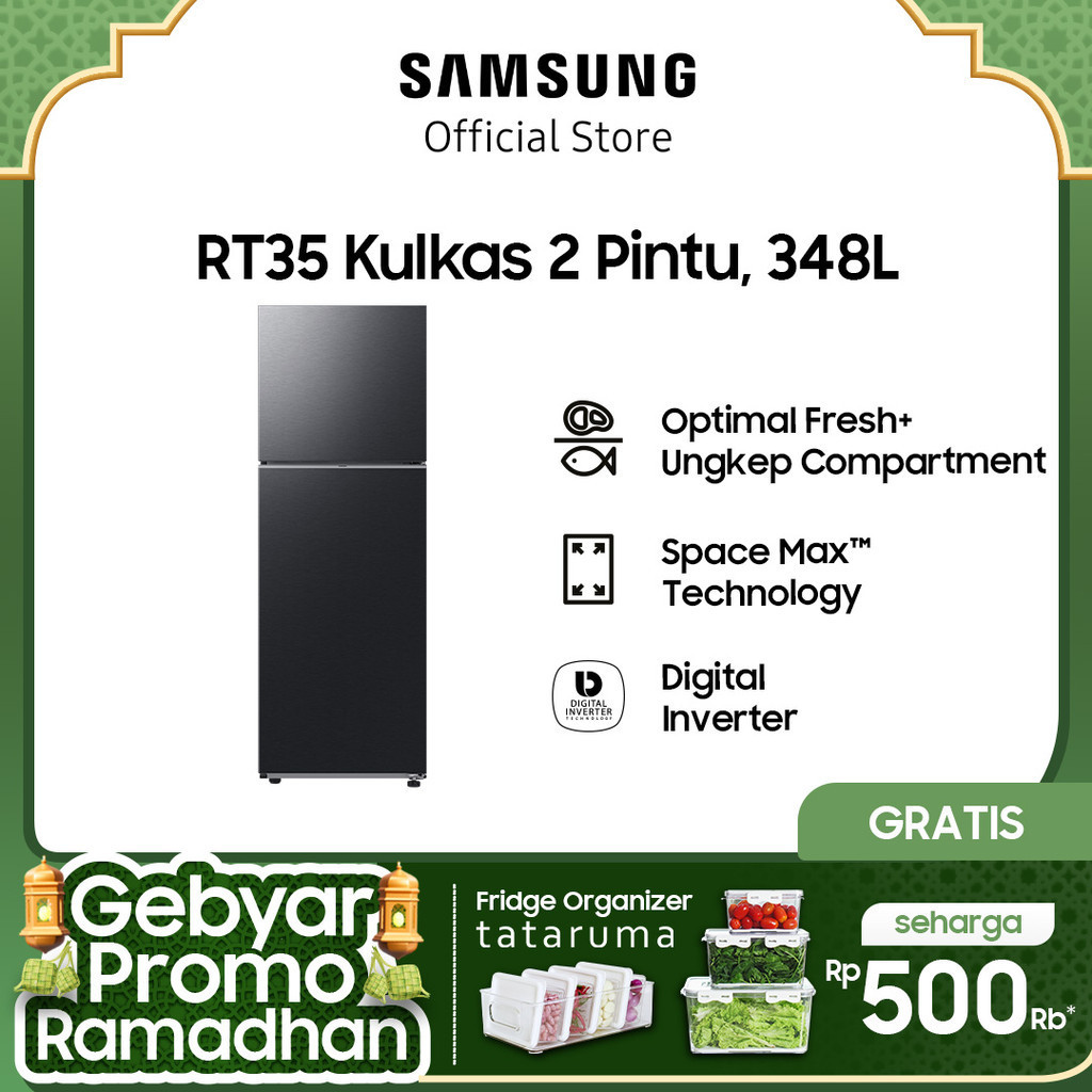 Samsung Kulkas 2 Pintu dengan Ungkep Compartment, Spacemax dan Digital Inverter 348L- RT35CG5420B1SE