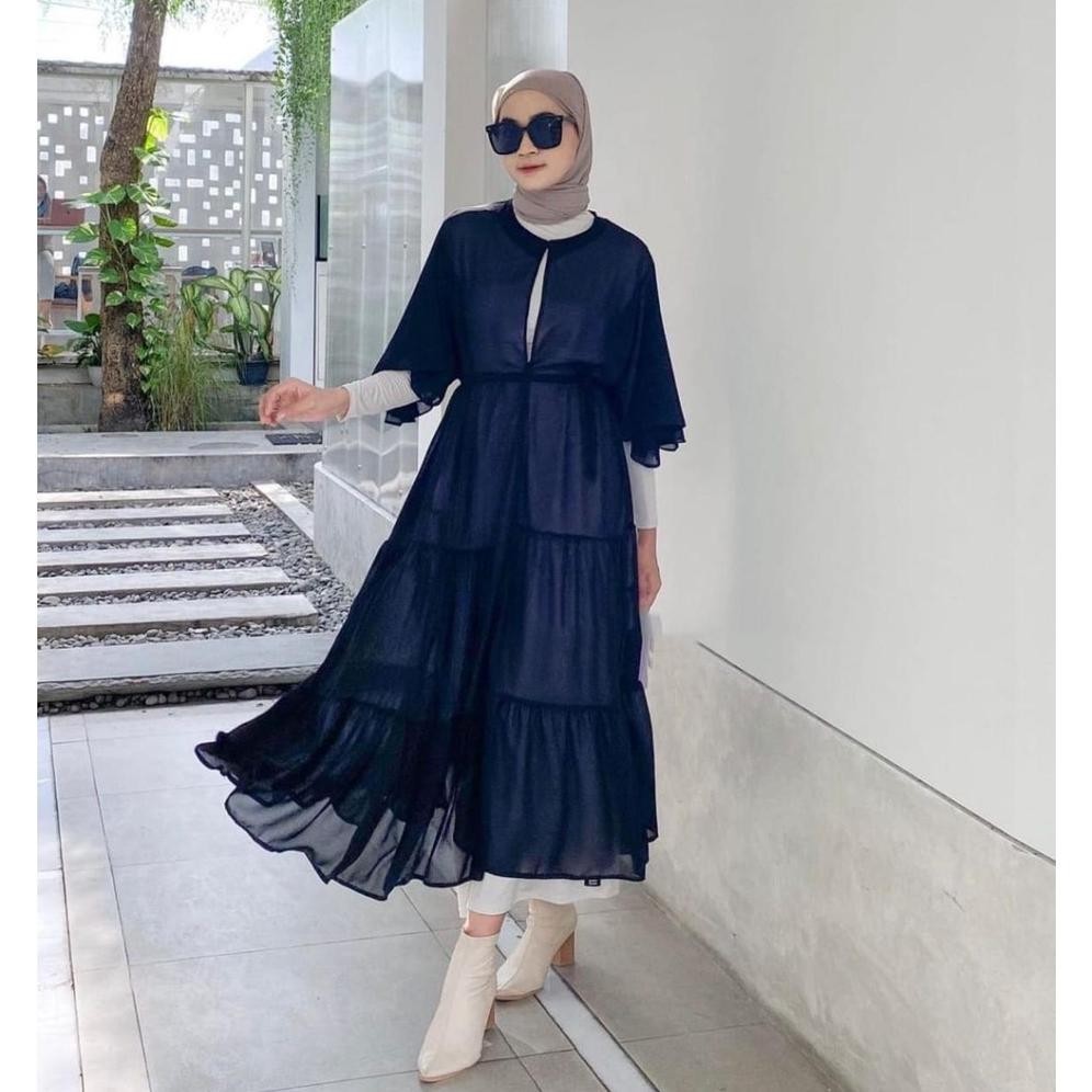 Diskon Besar Kristin Outer Dress Remaja Korean Style Polos Rempel Susun Kombinasi Tali Pinggang Terb