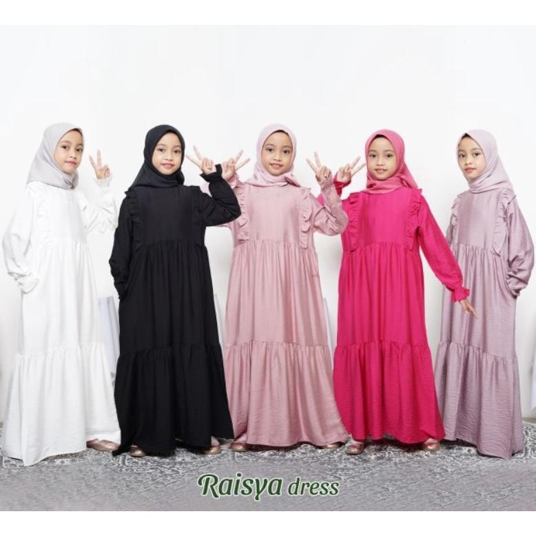 Terlaris R A I S Y A Dress Gamis Anak & Remaja 12 Th 14Th Polos Hitam Putih Umroh Katun Polo Linen D
